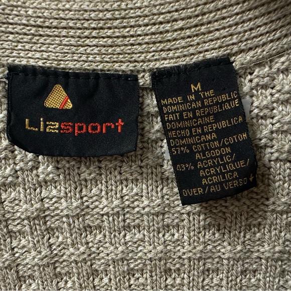 Vintage 90s LizSport Womens Size Medium Textured Oatmeal Tan Cardigan Sweater - Picture 8 of 8